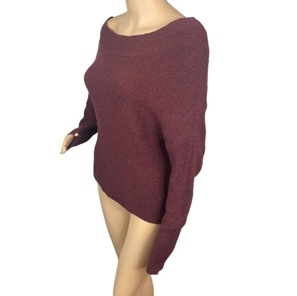 Free People Alana Burgundy Off Shoulder Slouchy Long Sleeve Top Sz Small - Picture 1 of 5